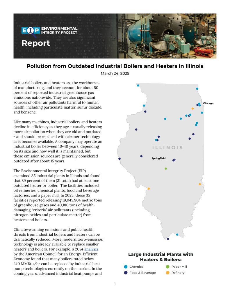 Report cover for Pollution from Outdated Industrial Boilers and Heaters in Illinois.