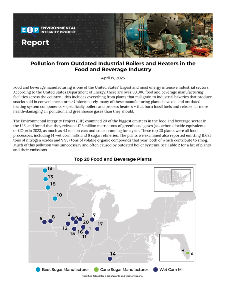 Report cover for Air Pollution from Outdated Industrial Boilers and Heaters in the Food and Beverage Industry.