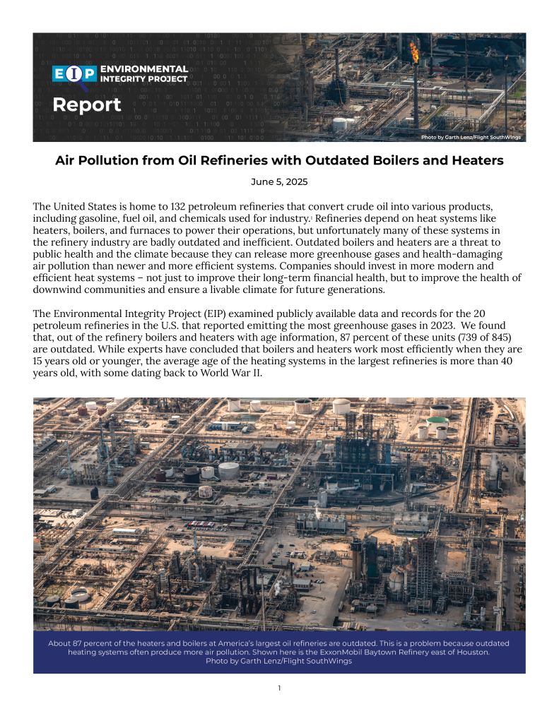Report cover for Air Pollution from Oil Refineries with Outdated Industrial Boilers and Heaters.