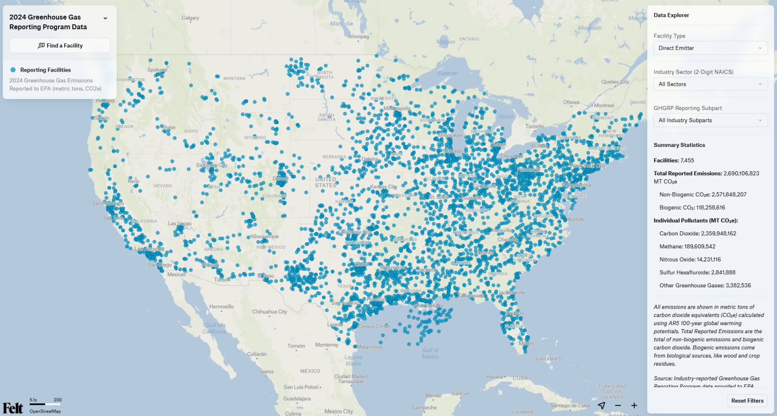 2024 Greenhouse Gas Reporting Program Data Map Screenshot. Click to view map.